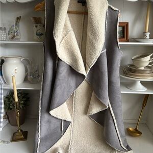 Saks Fifth Avenue Gray and Cream Shearling Vest